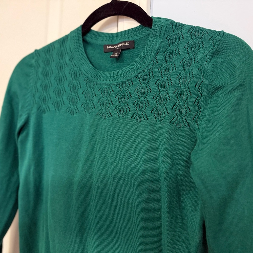 Women's Banana Republic Factory Forest Green Pointelle Yoke Sweater Sz XS